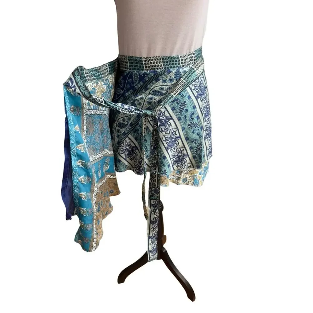 NEW - URBAN NOMAD women's silk wrap mini skirt - hippie boho - size LARGE - XL